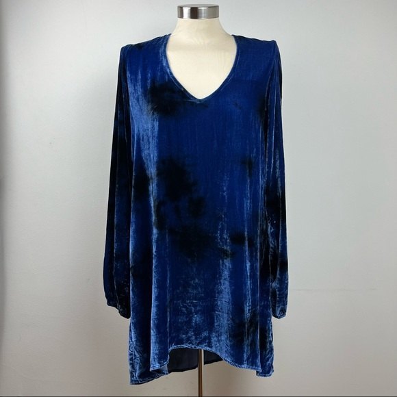 NWT XS Planet Blue Blu Moon Bell Sleeve V-neck Blue and Black Velvet Dress - Picture 9 of 9